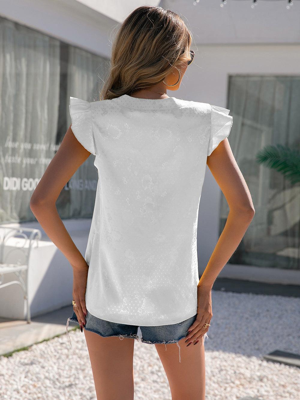 Sociable Notched Neck Butterfly Sleeve Blouse - MXSTUDIO.COM