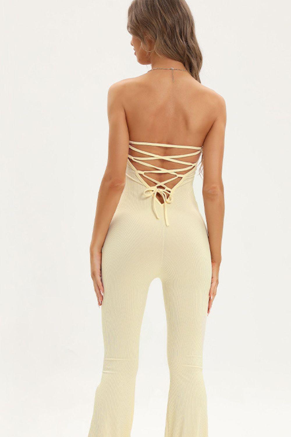 Socially Confident Strapless Flare leg Jumpsuit - MXSTUDIO.COM