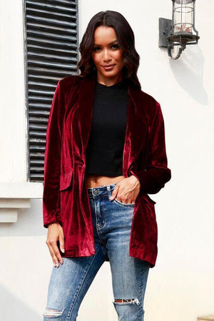 Soft And Comfy Buttoned Velvet Blazer-MXSTUDIO.COM