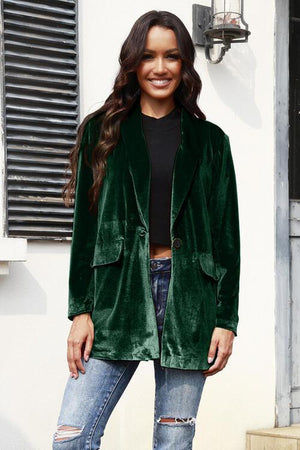 Soft And Comfy Buttoned Velvet Blazer-MXSTUDIO.COM