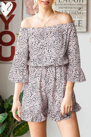 Softhearted Flounce Sleeve Off Shoulder Romper - MXSTUDIO.COM