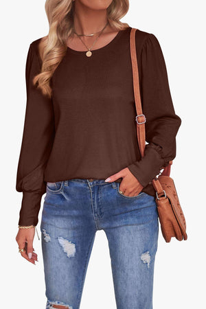 Soothing Crew Neck Long Balloon Sleeve Top - MXSTUDIO.COM