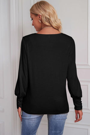 Soothing Crew Neck Long Balloon Sleeve Top - MXSTUDIO.COM