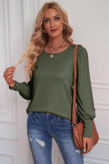 Soothing Crew Neck Long Balloon Sleeve Top - MXSTUDIO.COM