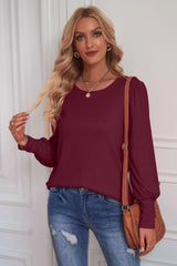 Soothing Crew Neck Long Balloon Sleeve Top - MXSTUDIO.COM