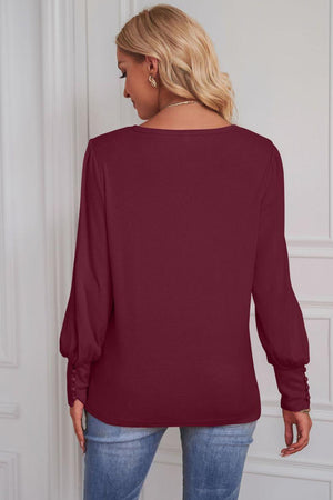 Soothing Crew Neck Long Balloon Sleeve Top - MXSTUDIO.COM