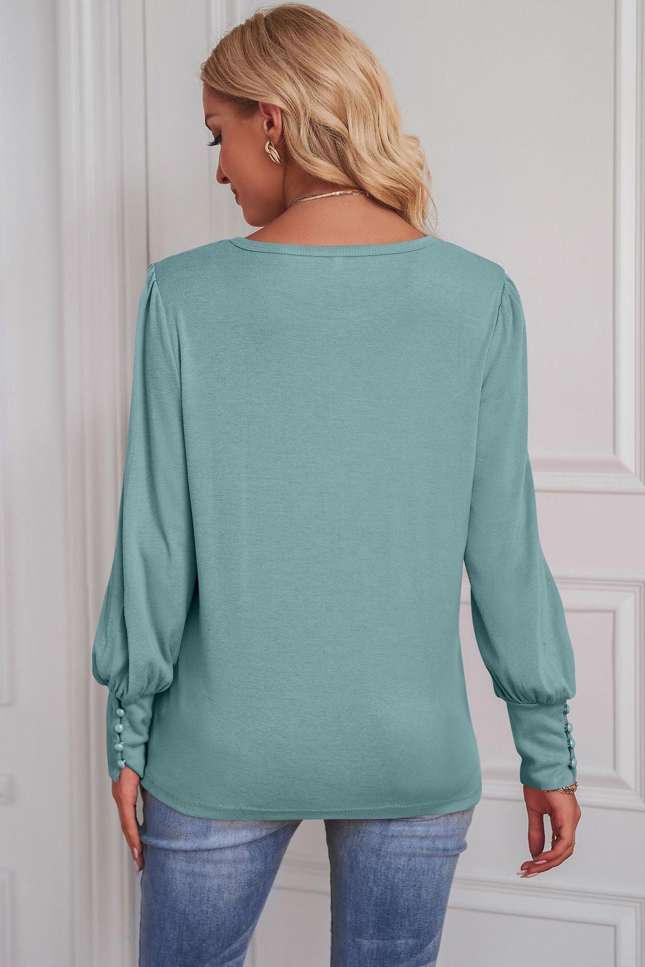 Soothing Crew Neck Long Balloon Sleeve Top - MXSTUDIO.COM