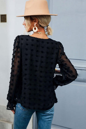 Sophisticated Black Swiss Dot Peplum Blouse - MXSTUDIO.COM