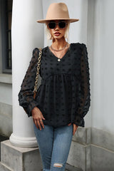 Sophisticated Black Swiss Dot Peplum Blouse - MXSTUDIO.COM