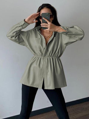 Sophisticated Elastic Waist Faux Leather Jacket - MXSTUDIO.COM