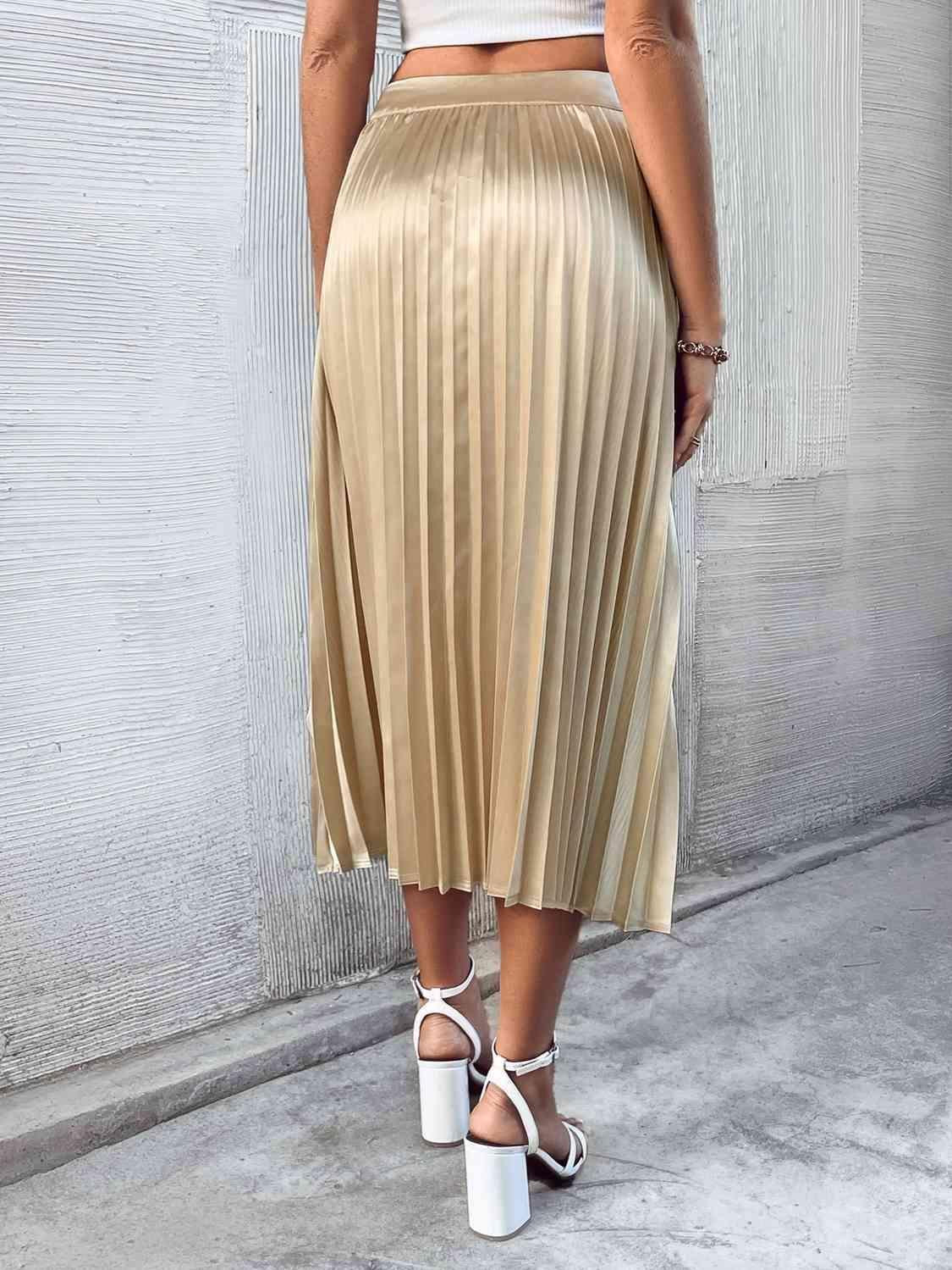 Sophisticated Flair Pleated A Line Midi Skirt - MXSTUDIO.COM