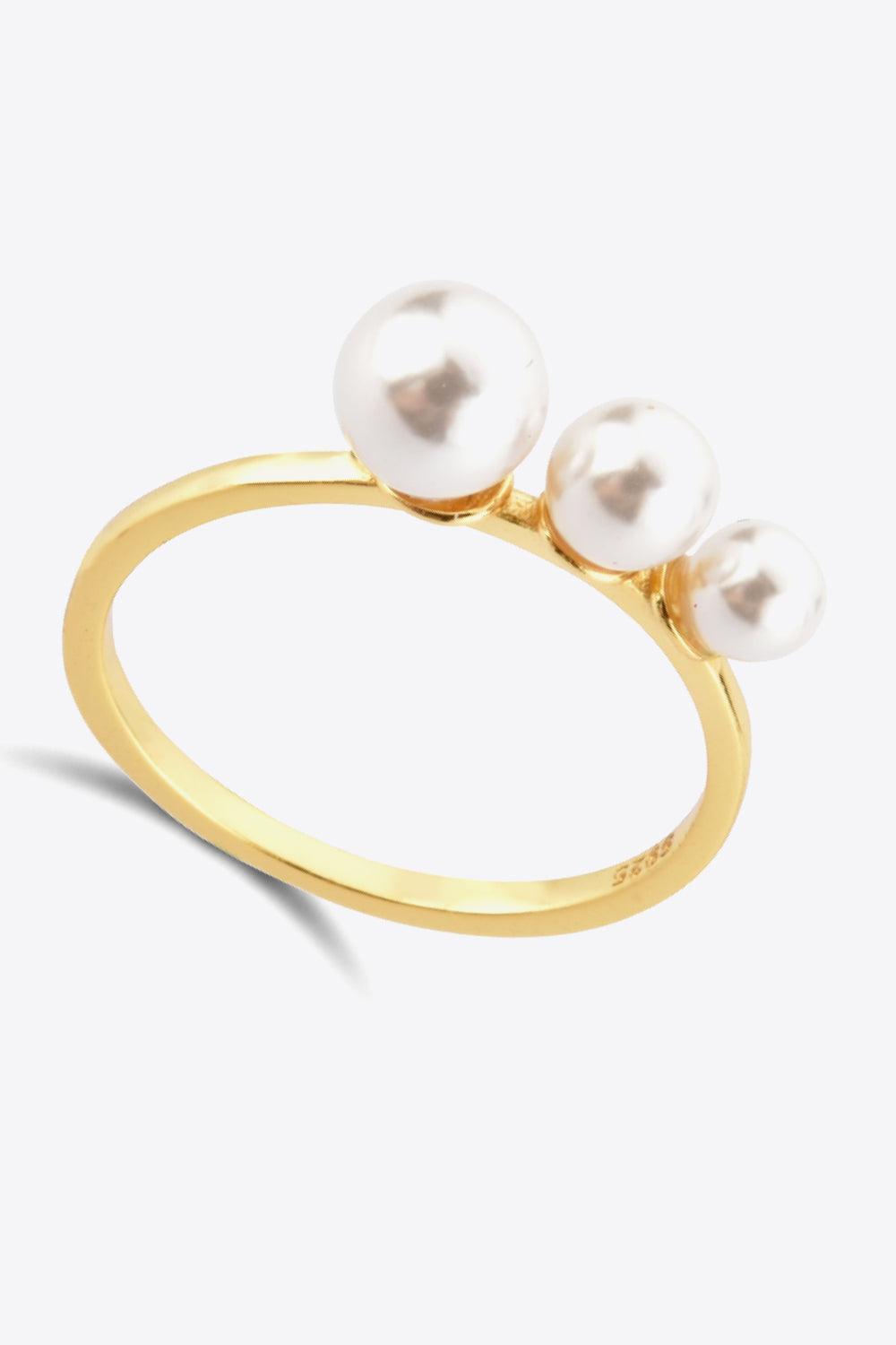 Sophisticated Gold Plated Sterling Silver Pearl Ring - MXSTUDIO.COM