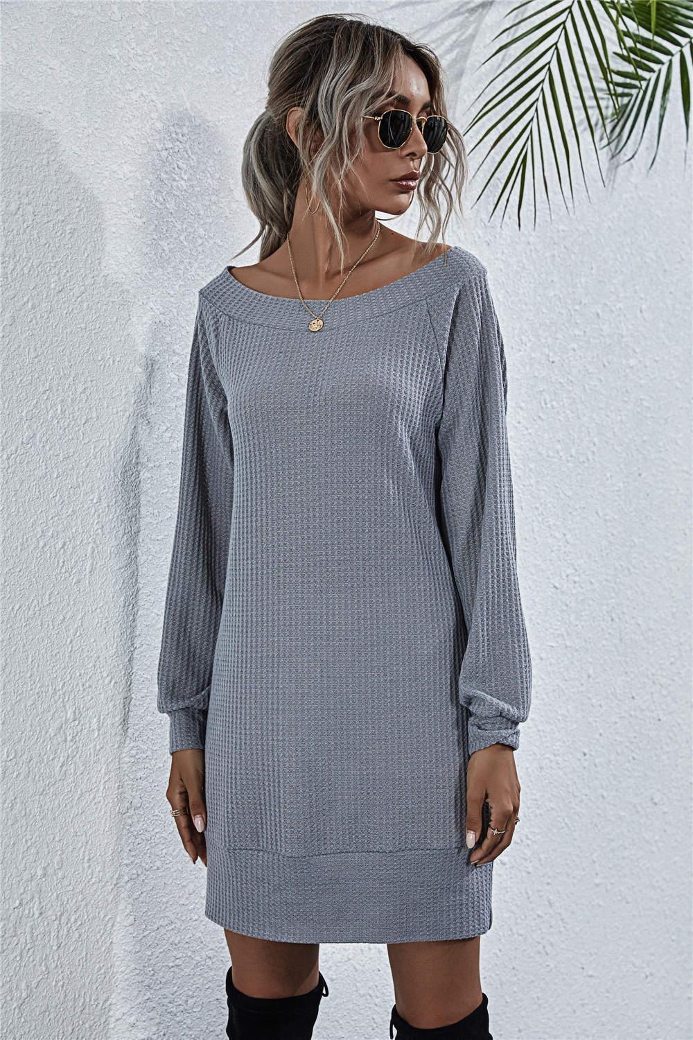 Sophisticated Knit Boat Neck Mini Dress - MXSTUDIO.COM