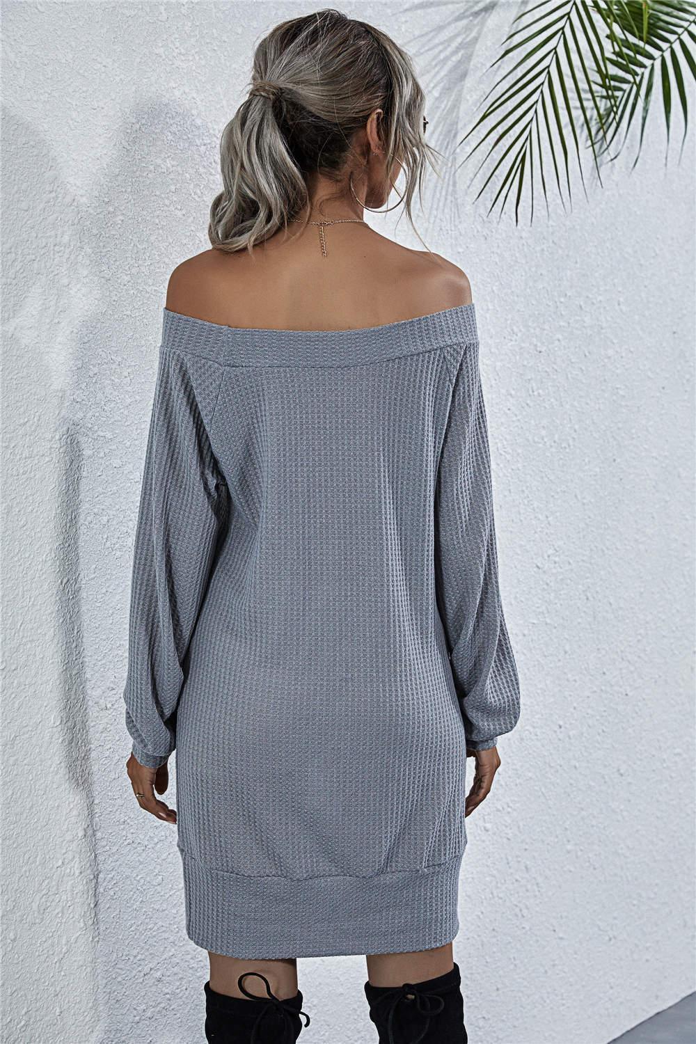 Sophisticated Knit Boat Neck Mini Dress - MXSTUDIO.COM