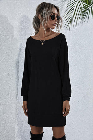 Sophisticated Knit Boat Neck Mini Dress - MXSTUDIO.COM