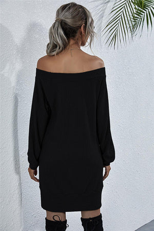 Sophisticated Knit Boat Neck Mini Dress - MXSTUDIO.COM