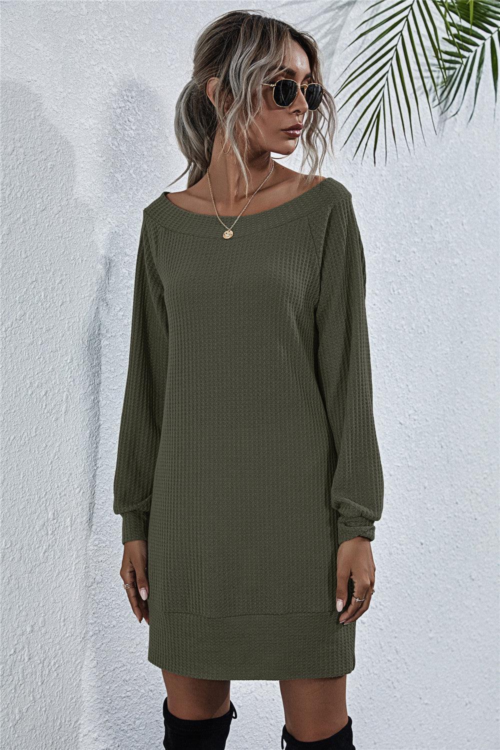 Sophisticated Knit Boat Neck Mini Dress - MXSTUDIO.COM