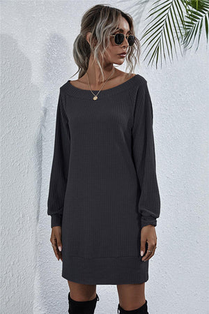 Sophisticated Knit Boat Neck Mini Dress - MXSTUDIO.COM