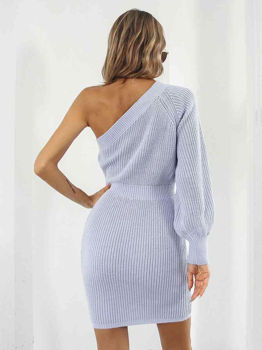 Sophisticatedly Comfy One Shoulder Sweater Dress - MXSTUDIO.COM