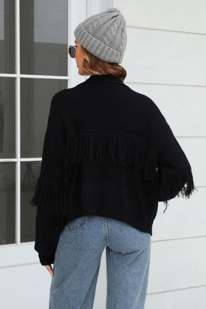 Sophisticatedly Comfy Open Front Fringe Cardigan - MXSTUDIO.COM