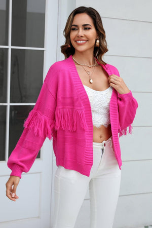 Sophisticatedly Comfy Open Front Fringe Cardigan - MXSTUDIO.COM