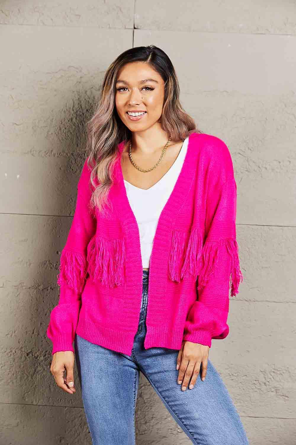 Sophisticatedly Comfy Open Front Fringe Cardigan - MXSTUDIO.COM