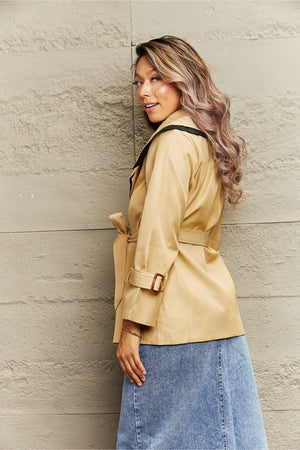 Sophisticatedly Warm Tie Waist Tan Trench Coat - MXSTUDIO.COM