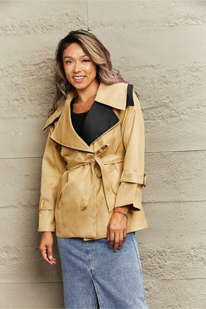 Sophisticatedly Warm Tie Waist Tan Trench Coat - MXSTUDIO.COM