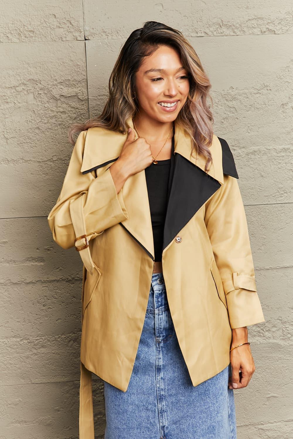 Sophisticatedly Warm Tie Waist Tan Trench Coat - MXSTUDIO.COM