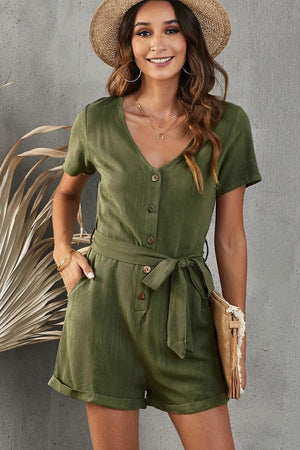 Spare Moment Short Sleeve Tie Waist Romper - MXSTUDIO.COM