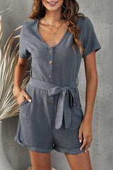 Spare Moment Short Sleeve Tie Waist Romper - MXSTUDIO.COM