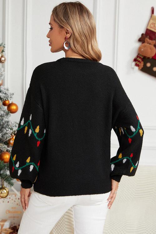 Sparkle And Shine Lantern Sleeve Christmas Light Sweater-MXSTUDIO.COM