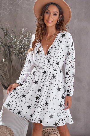Sparkle in Style Star Print Surplice Dress - MXSTUDIO.COM