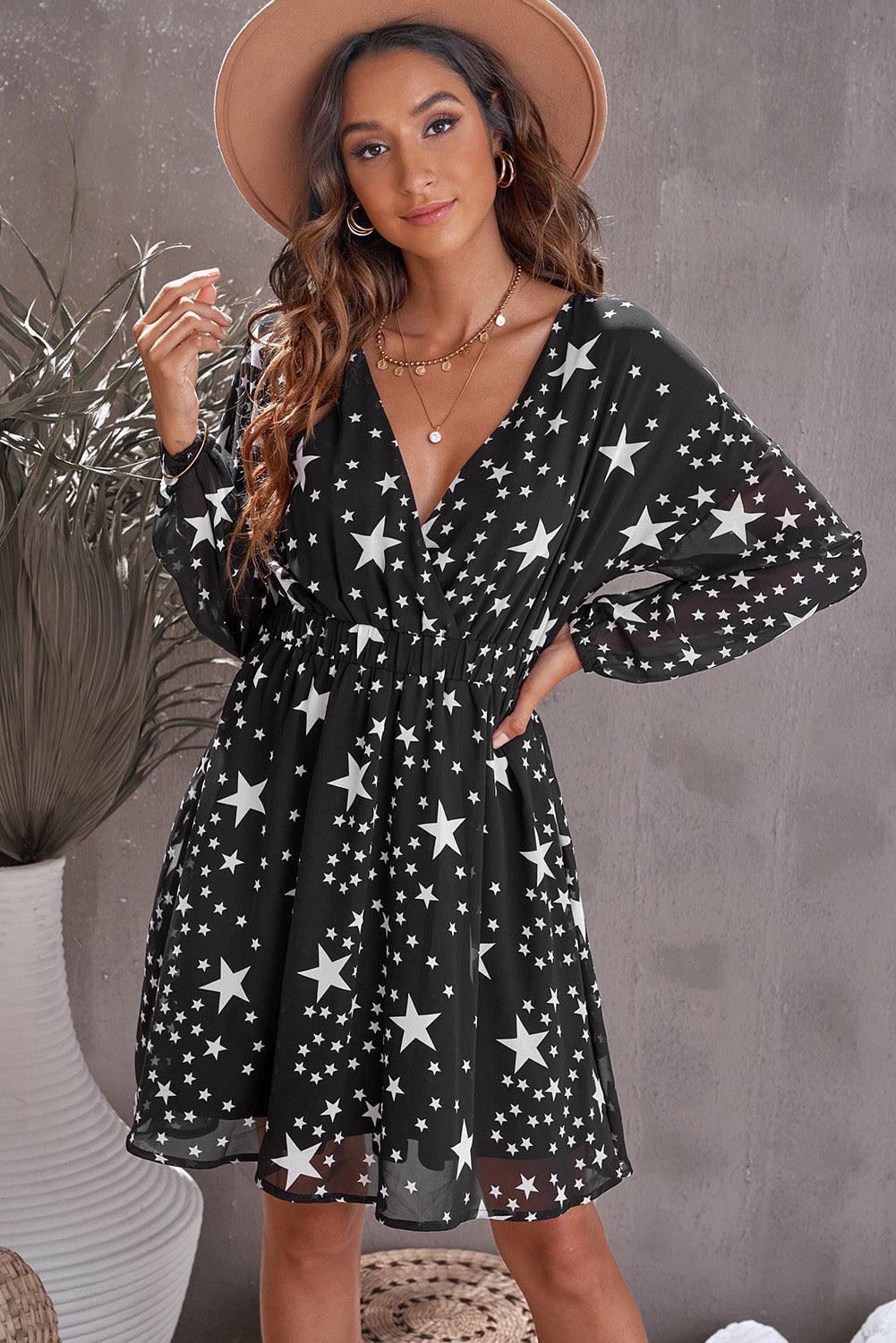 Sparkle in Style Star Print Surplice Dress - MXSTUDIO.COM