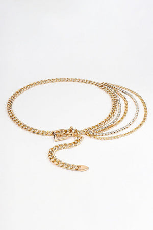 Sparkling Rhinestone Detail Metal Layered Chain Belt - MXSTUDIO.COM