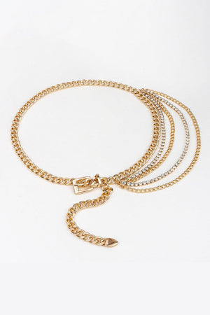 Sparkling Rhinestone Detail Metal Layered Chain Belt - MXSTUDIO.COM