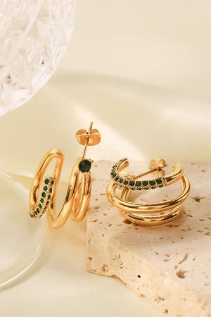 Sparkly C-Shaped Gold Plated Hoop Earrings - MXSTUDIO.COM