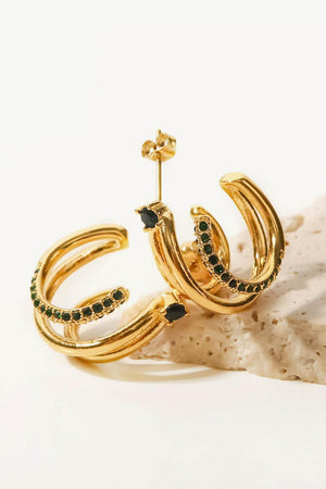 Sparkly C-Shaped Gold Plated Hoop Earrings - MXSTUDIO.COM