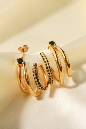 Sparkly C-Shaped Gold Plated Hoop Earrings - MXSTUDIO.COM