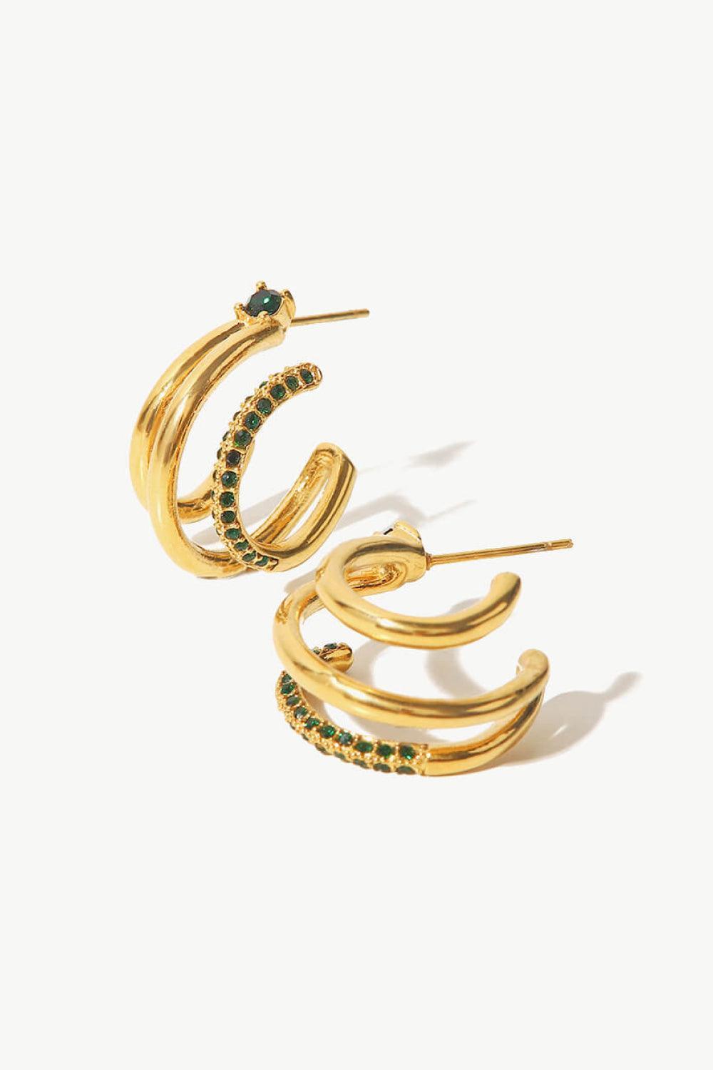 Sparkly C-Shaped Gold Plated Hoop Earrings - MXSTUDIO.COM