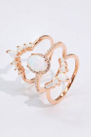 Speaks To You Zircon Three-Piece Opal Ring Set - MXSTUDIO.COM