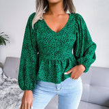 Special Printed V-Neck Peplum Blouse - MXSTUDIO.COM