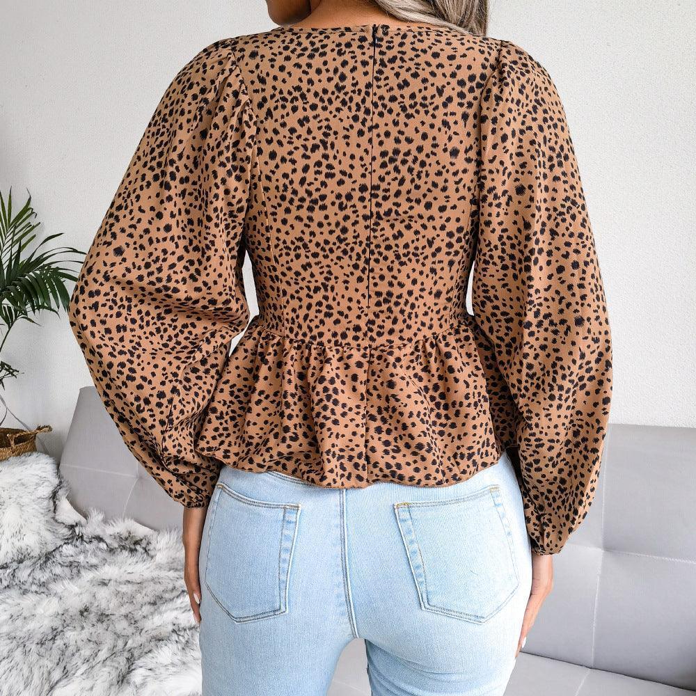 Special Printed V-Neck Peplum Blouse - MXSTUDIO.COM