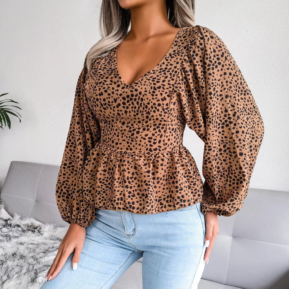 Special Printed V-Neck Peplum Blouse - MXSTUDIO.COM