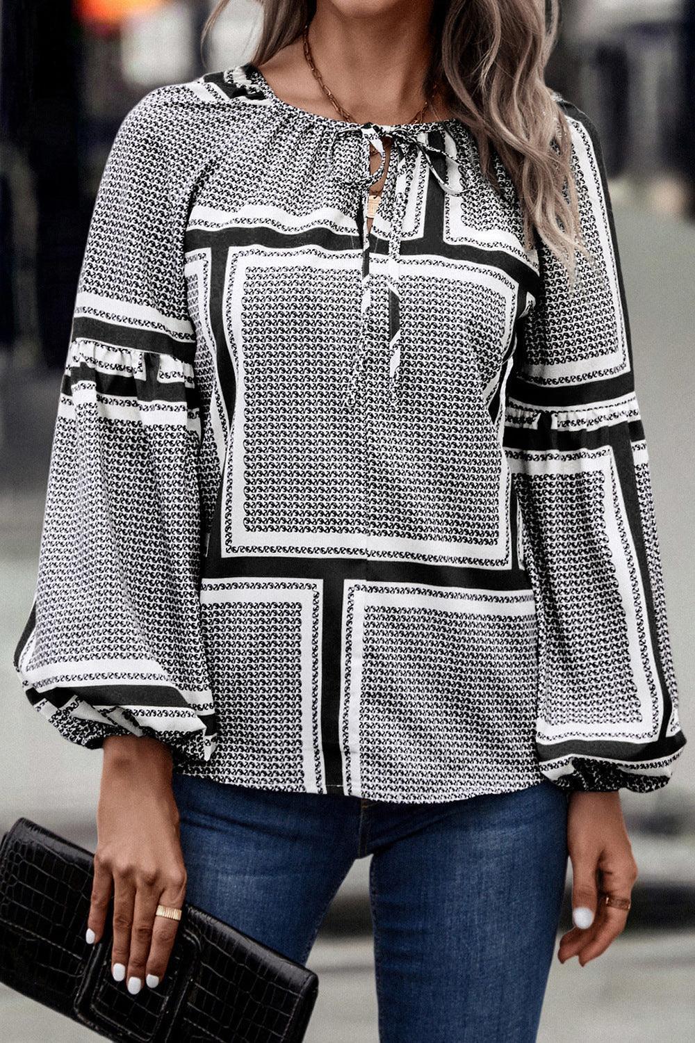 Spectacular Printed Balloon Sleeve Blouse - MXSTUDIO.COM