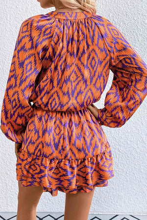 Spirited Geometric Long Sleeve Skort Romper - MXSTUDIO.COM