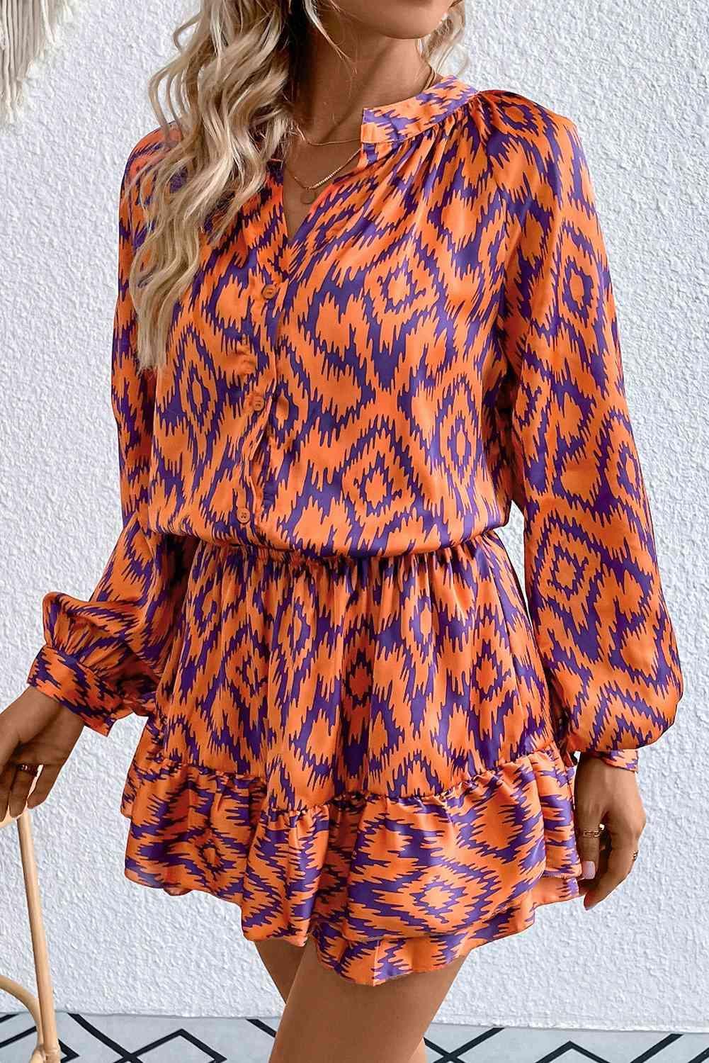 Spirited Geometric Long Sleeve Skort Romper - MXSTUDIO.COM