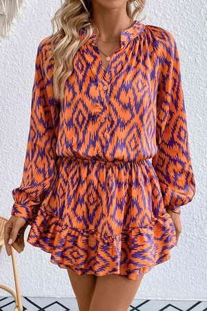 Spirited Geometric Long Sleeve Skort Romper - MXSTUDIO.COM