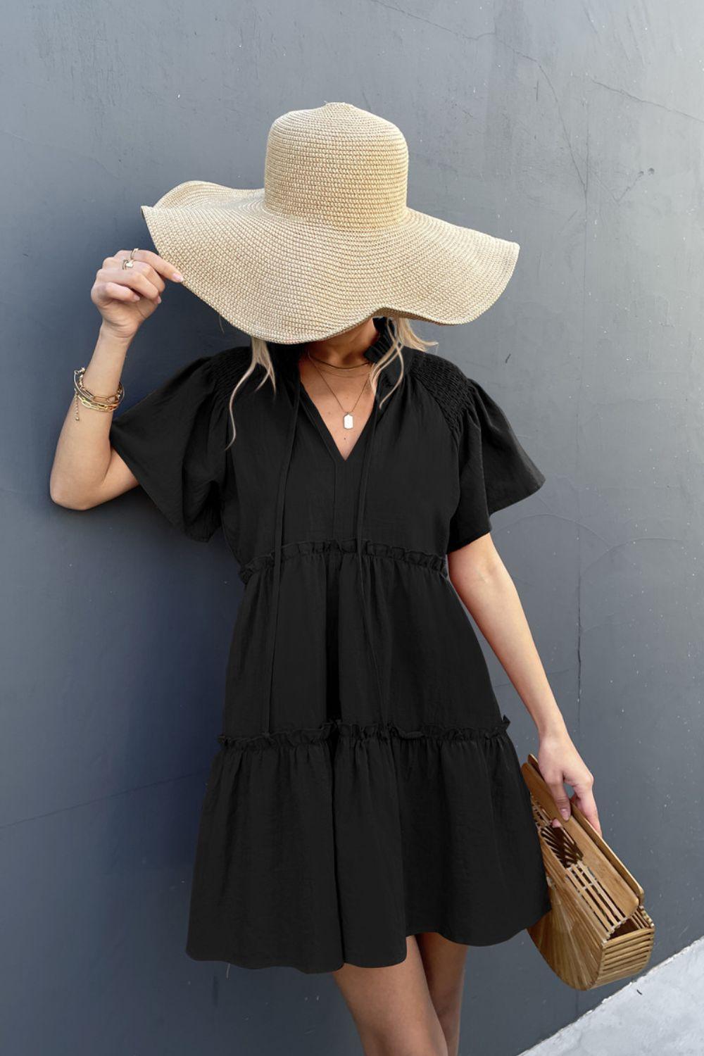 Splendid Frill Puff Sleeve Dress - MXSTUDIO.COM