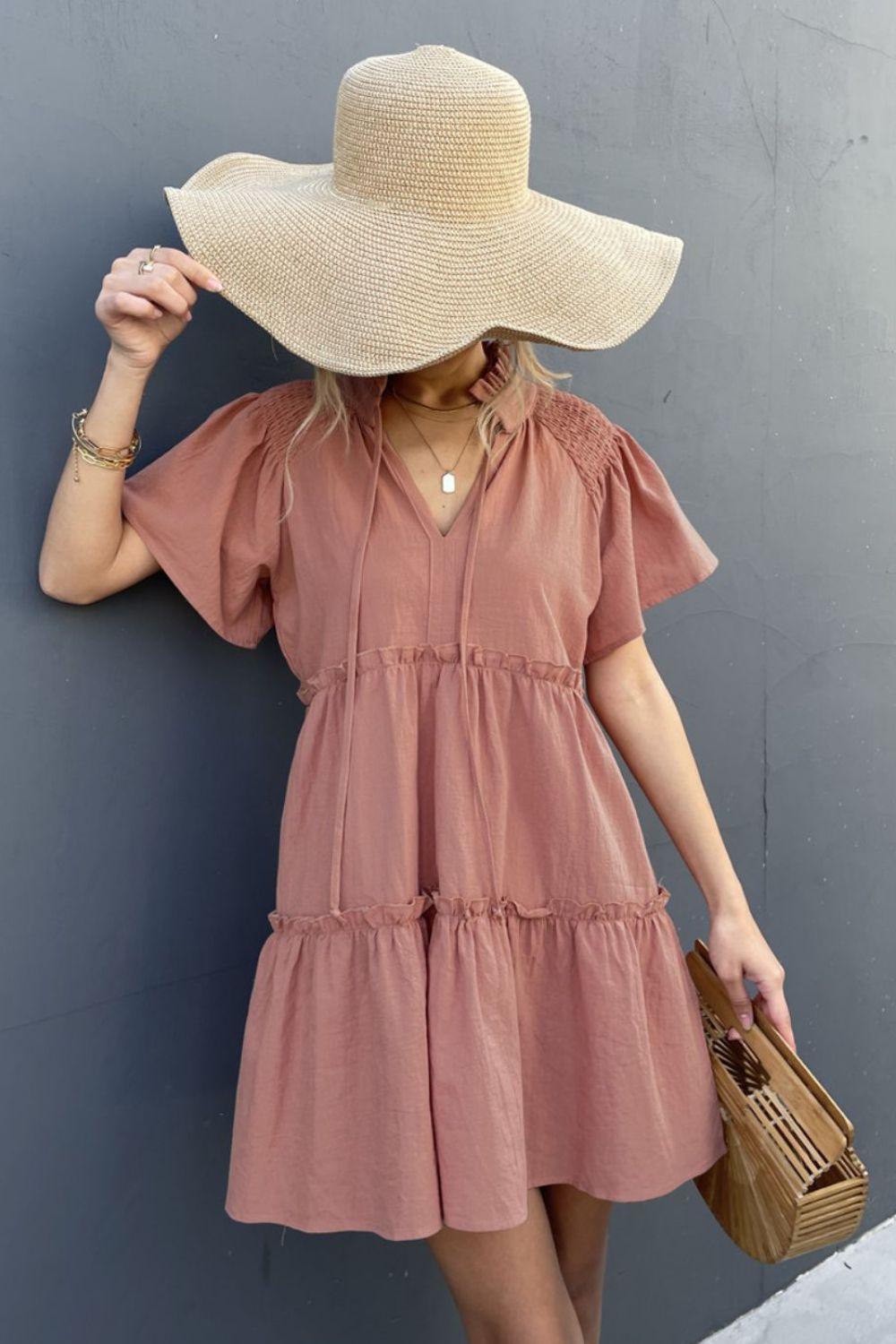 Splendid Frill Puff Sleeve Dress - MXSTUDIO.COM